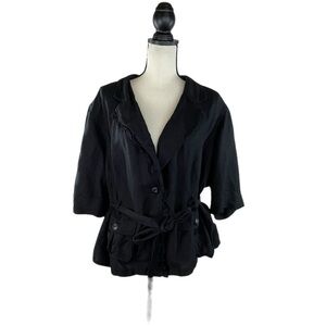 Lane Bryant Linen Spring Lightweight Black Jacket Button Belted Vacation size 28